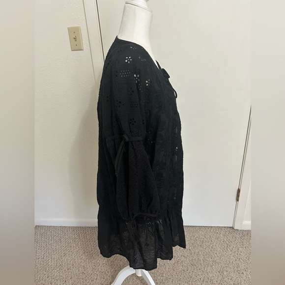 ANTHROPOLOGIE MAEVE Size one size Kimono Eyelet Black Tie Tassels Neck Arm - Picture 3 of 11